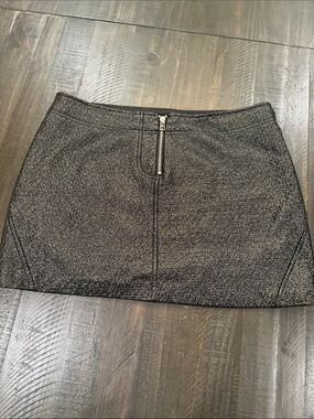 Zara Metallic Black Faux Leather Mini Skirt Shimmer Front Zipper Size L
